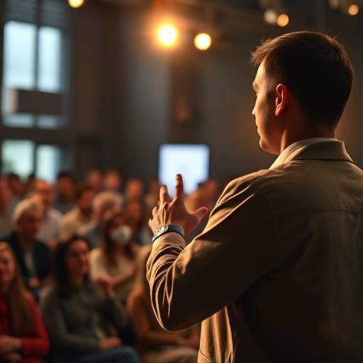 Image d'une personne donnant une présentation devant un public, symbolisant le leadership et la capacité à inspirer les autres.