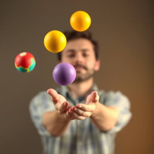 Image d'une personne jonglant avec différentes balles, symbolisant la gestion du temps et la priorisation des tâches.